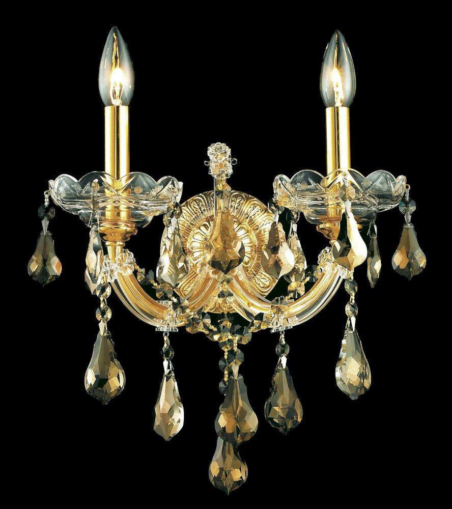 Maria Theresa 2 Light Gold Wall Sconce Golden Teak (Smoky) Royal Cut Crystal