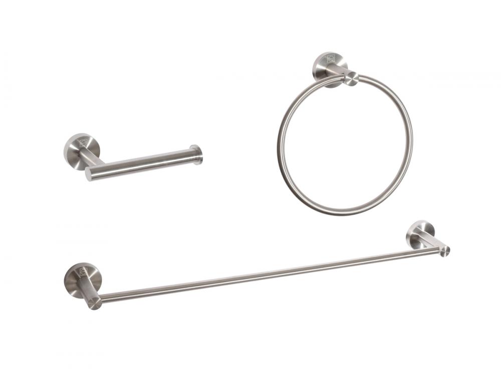Bathroom hardware set 24"x2.8"+6.2"x3.5"+7" brushed nickel