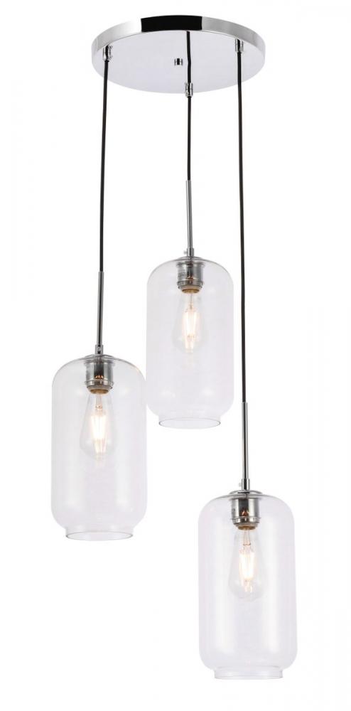 Collier 3 Light Chrome and Clear Glass Pendant