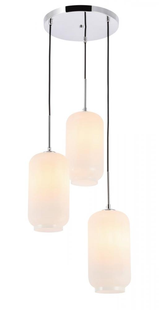 Collier 3 Light Chrome and Frosted White Glass Pendant