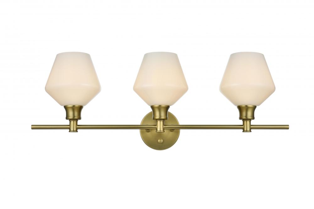 Gene 3 Light Satin Gold and Frosted White Glass Wall Sconce