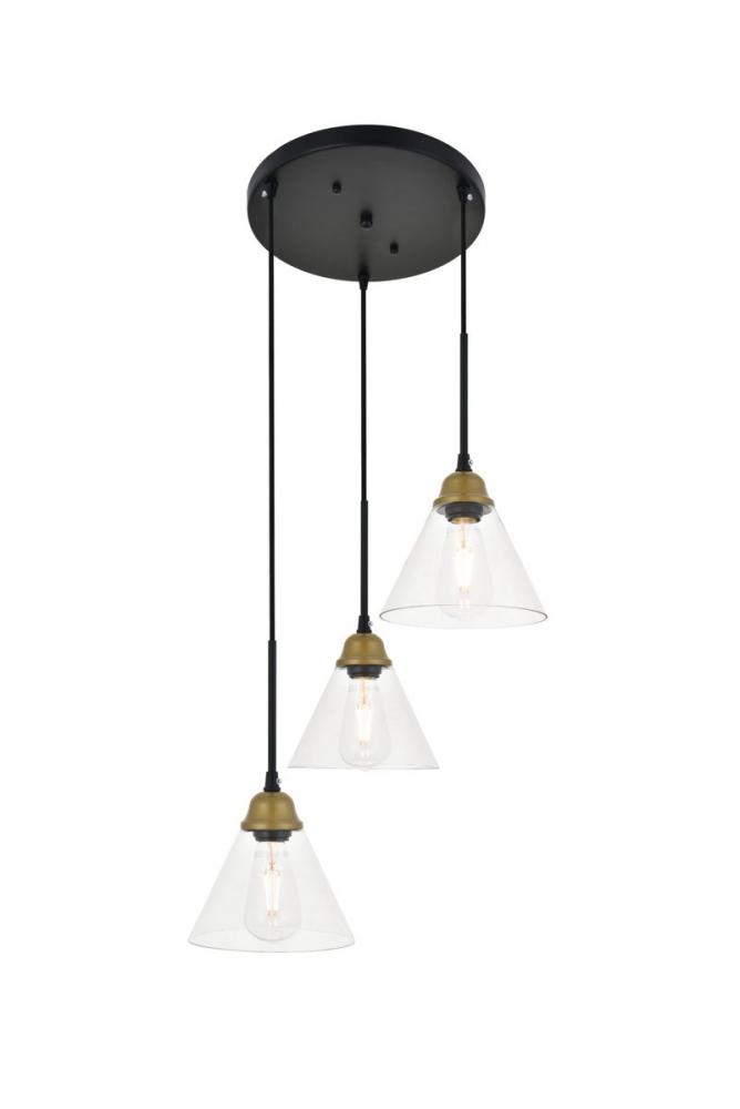 Histoire 3 Light Brass and Black Pendant