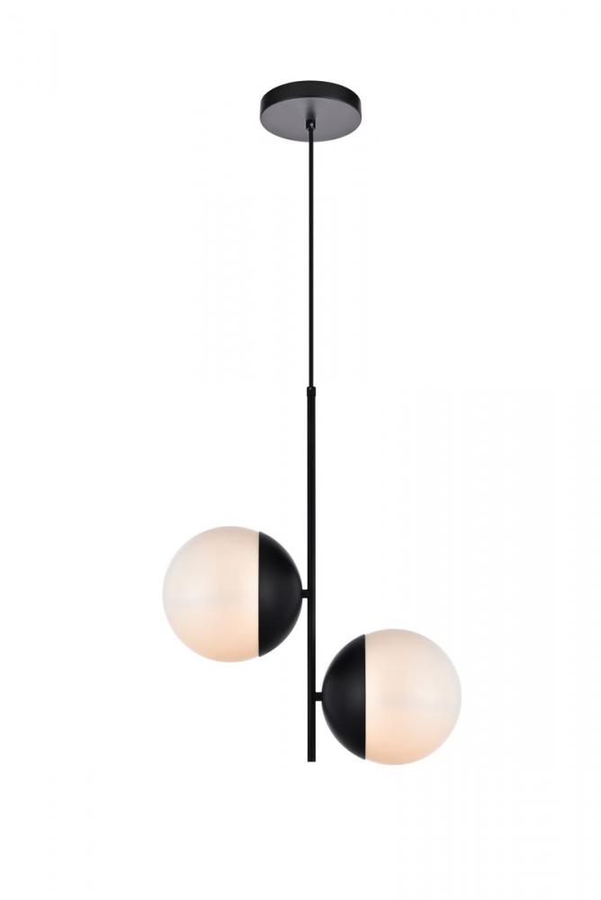 Eclipse 2 Lights Black Pendant with Frosted White Glass