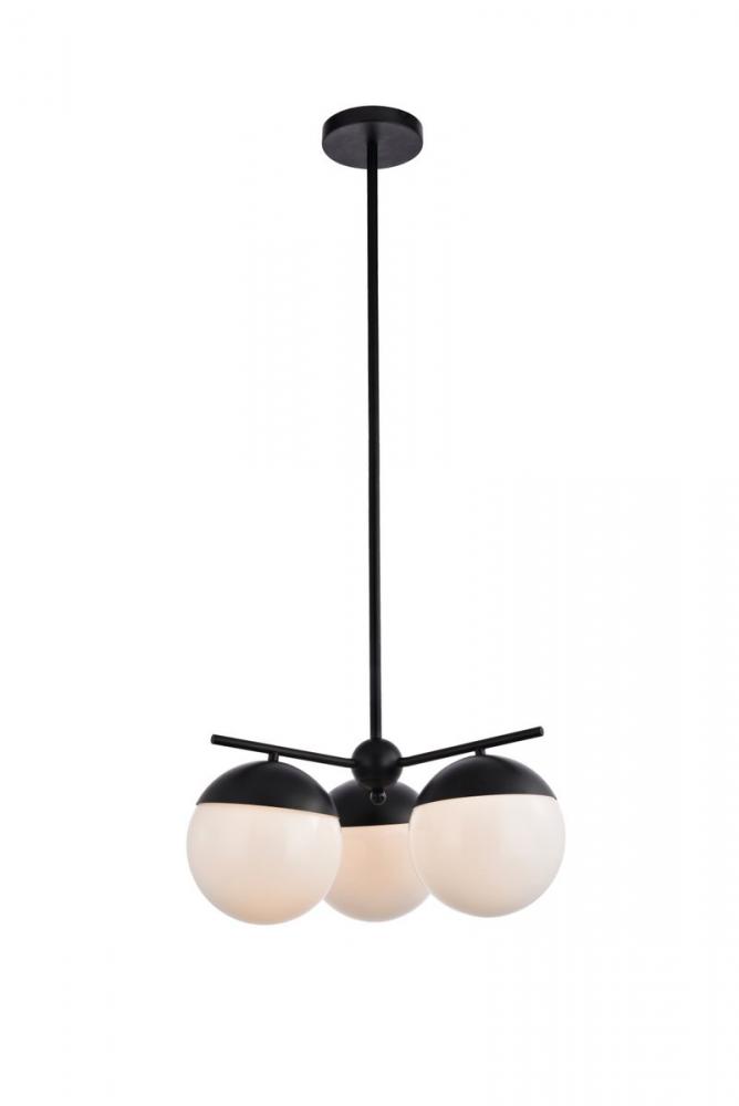 Eclipse 3 Lights Black Pendant with Frosted White Glass