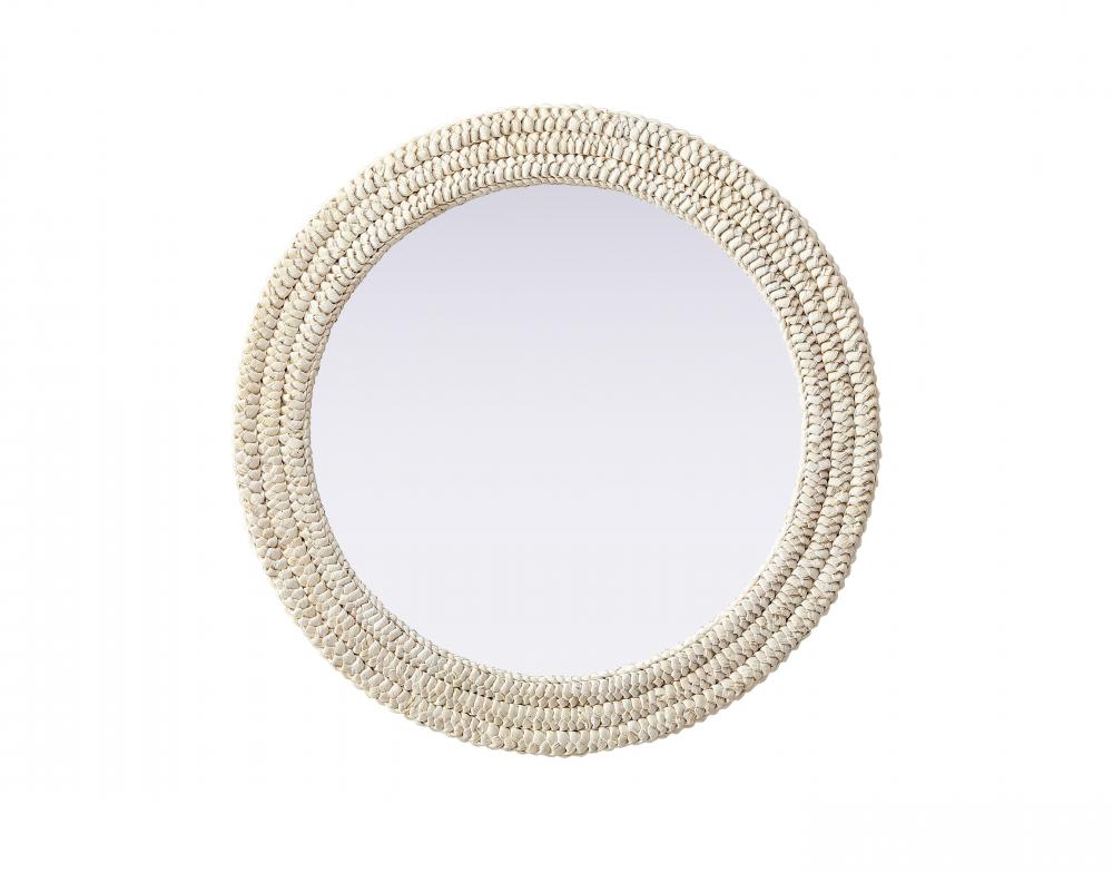 Round Cornhusk Mirror 30x30 in Linen White