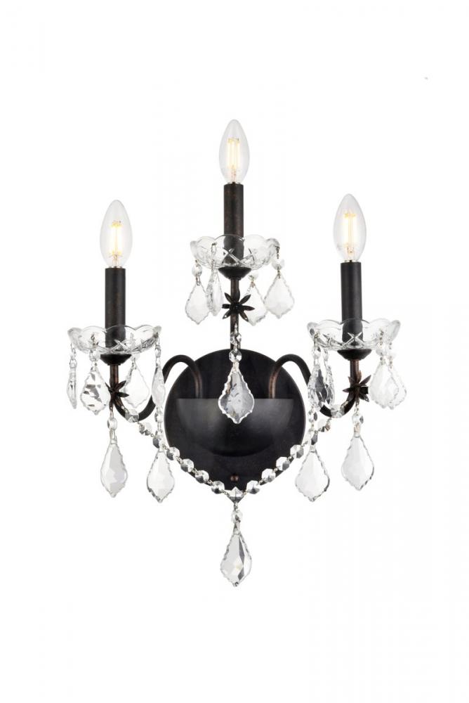 St. Francis 3 light Dark Bronze Wall Sconce Clear Royal Cut Crystal