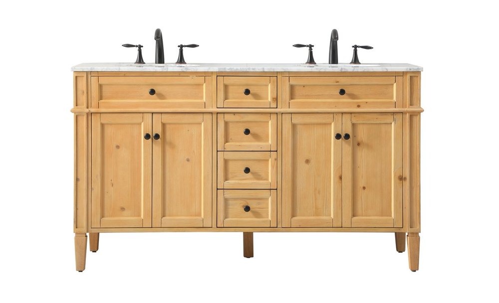 60 Inch Double Bathroom Vanity in Natural Wood