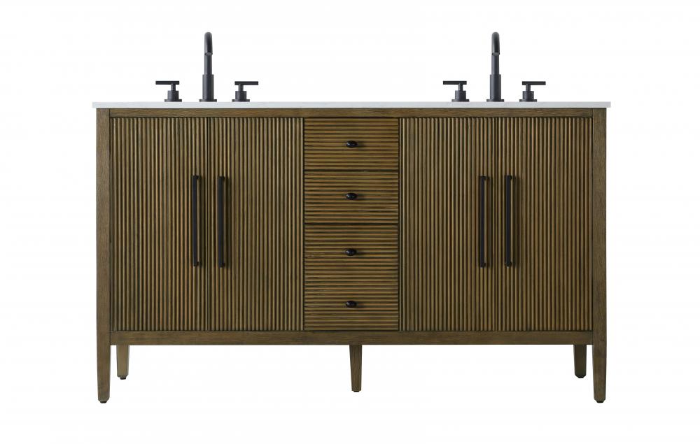 60 inch Double Bathroom Vanity in Hazel Oak