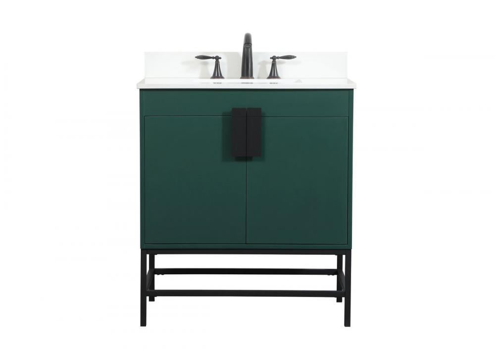 30 Inch Single Bathroom Vanity in Green with Backsplash