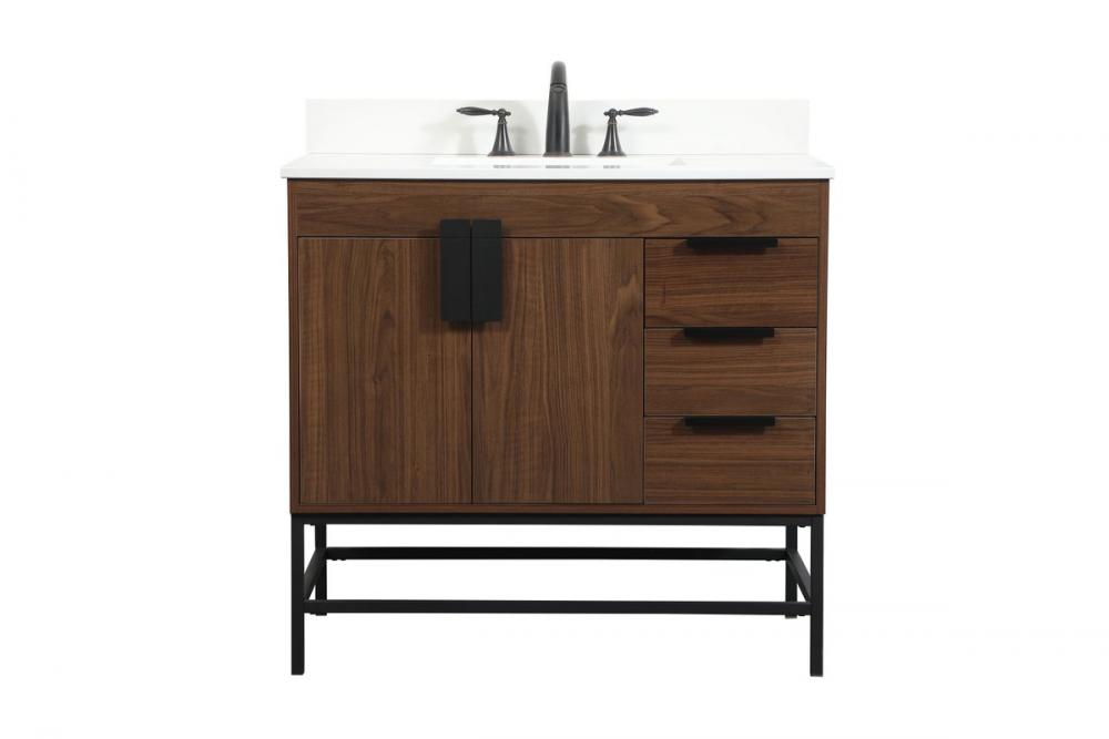 36 inch Single bathroom vanity in walnut with backsplash