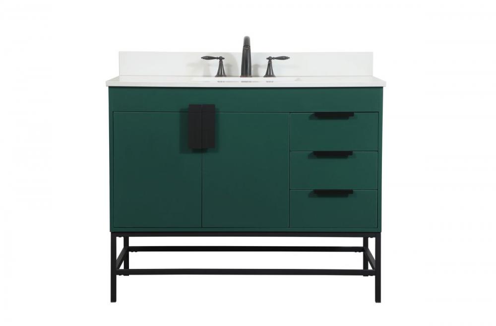 42 inch Single bathroom vanity in green with backsplash