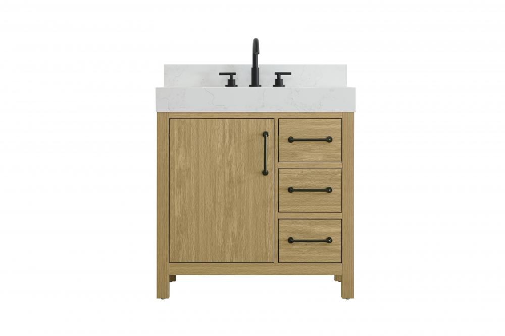 32 inch Single Bathroom Vanity In Honey Brown with backsplash