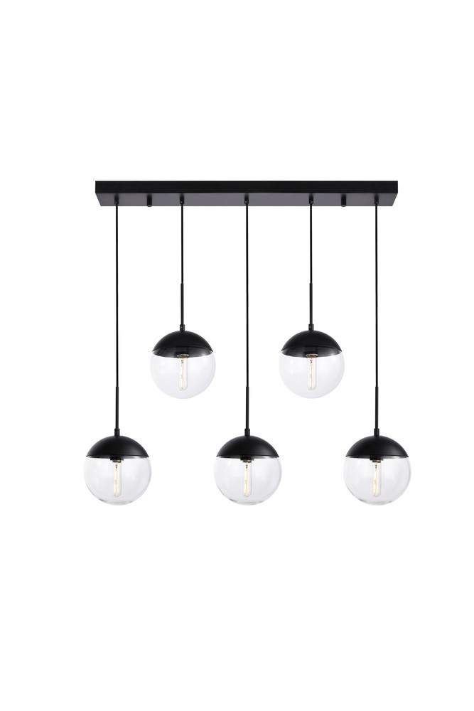 Eclipse 5 Lights Black Pendant With Clear Glass