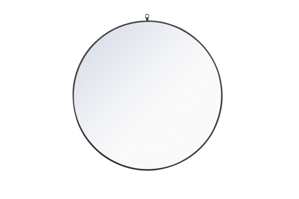Metal Frame Round Mirror With Decorative Hook 42 Inch Black