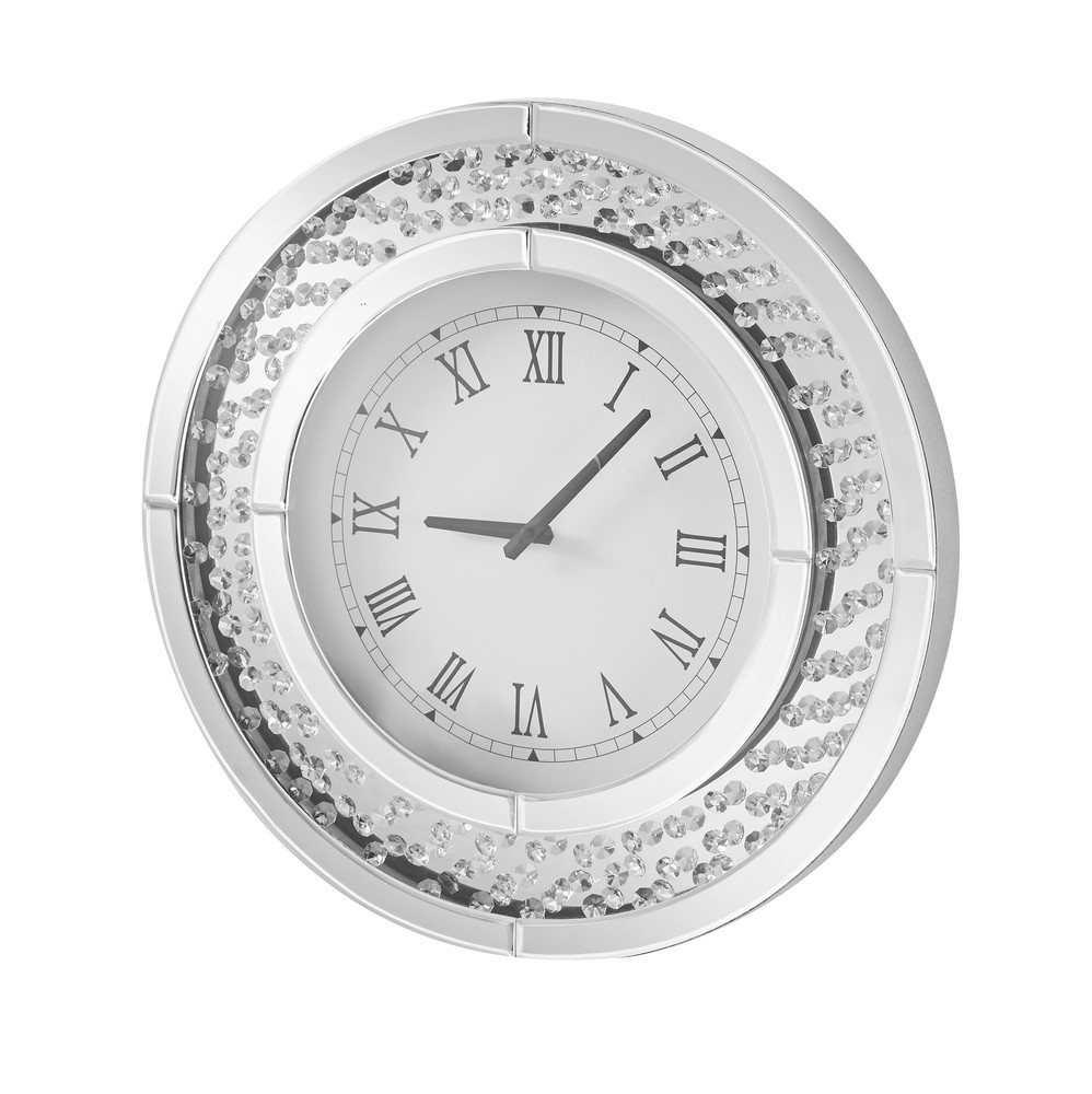 Sparkle 20 in. Contemporary Crystal Round Wall clock in Clear