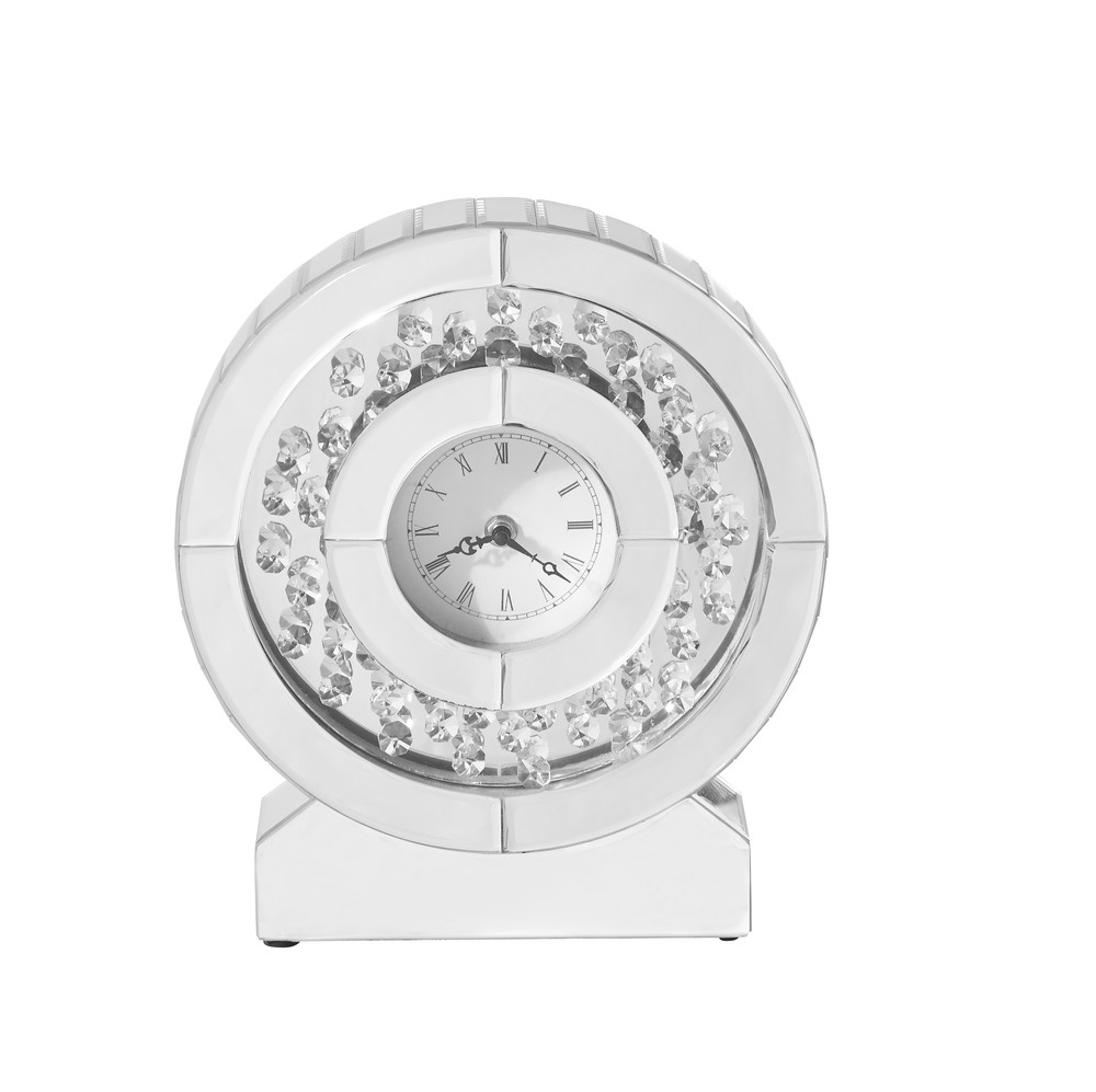Sparkle 10.5 in. Contemporary Crystal Round Table clock in Clear