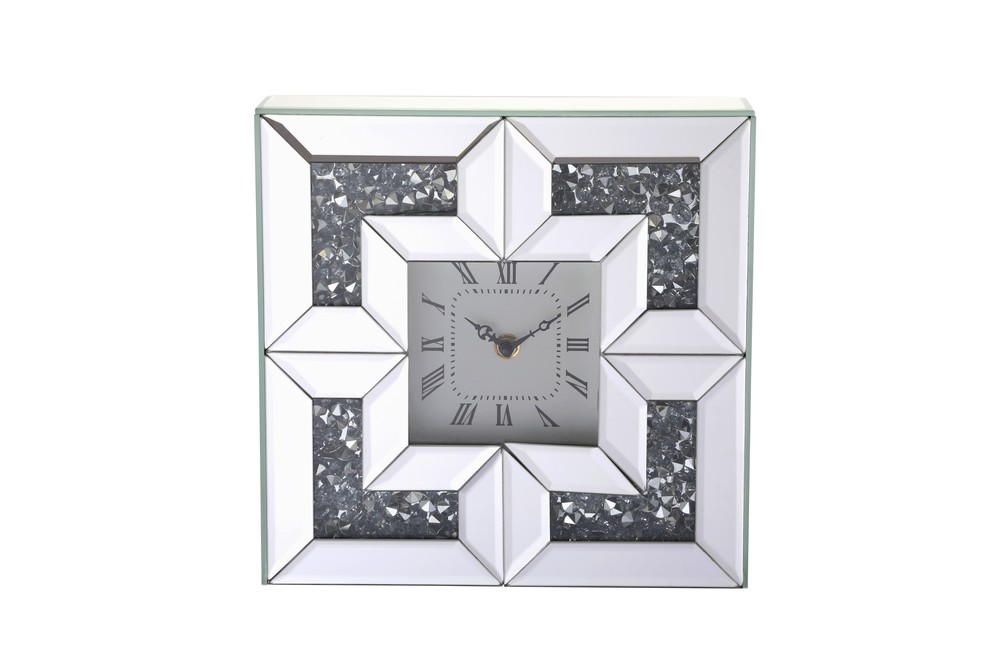 10 inch Square Crystal Wall Clock Silver Royal Cut Crystal