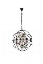 Elegant 1130D25DB-GT/RC - Geneva 6 Light Dark Bronze Chandelier Golden Teak (Smoky) Royal Cut Crystal