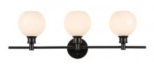 Elegant LD2319BK - Collier 3 Light Black and Frosted White Glass Wall Sconce