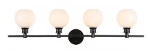 Elegant LD2323BK - Collier 4 Light Black and Frosted White Glass Wall Sconce