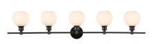 Elegant LD2327BK - Collier 5 Light Black and Frosted White Glass Wall Sconce