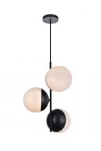 Elegant LD6122BK - Eclipse 3 Lights Black Pendant with Frosted White Glass