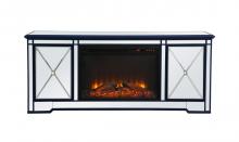 Elegant MF60160BL-F1 - Modern 60 In. Mirrored Tv Stand with Wood Fireplace in Blue