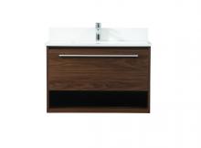 Elegant VF43530MWT-BS - 30 inch Single bathroom vanity in walnut with backsplash