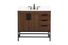 Elegant VF48836MWT-BS - 36 inch Single bathroom vanity in walnut with backsplash