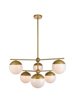 Elegant LD6144BR - Eclipse 6 Lights Brass Pendant With Frosted White Glass