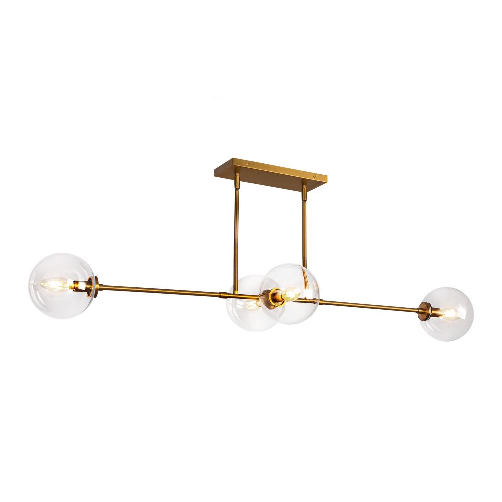 Cassia 48-in Aged Brass/Clear Glass 4 Lights Linear Pendant