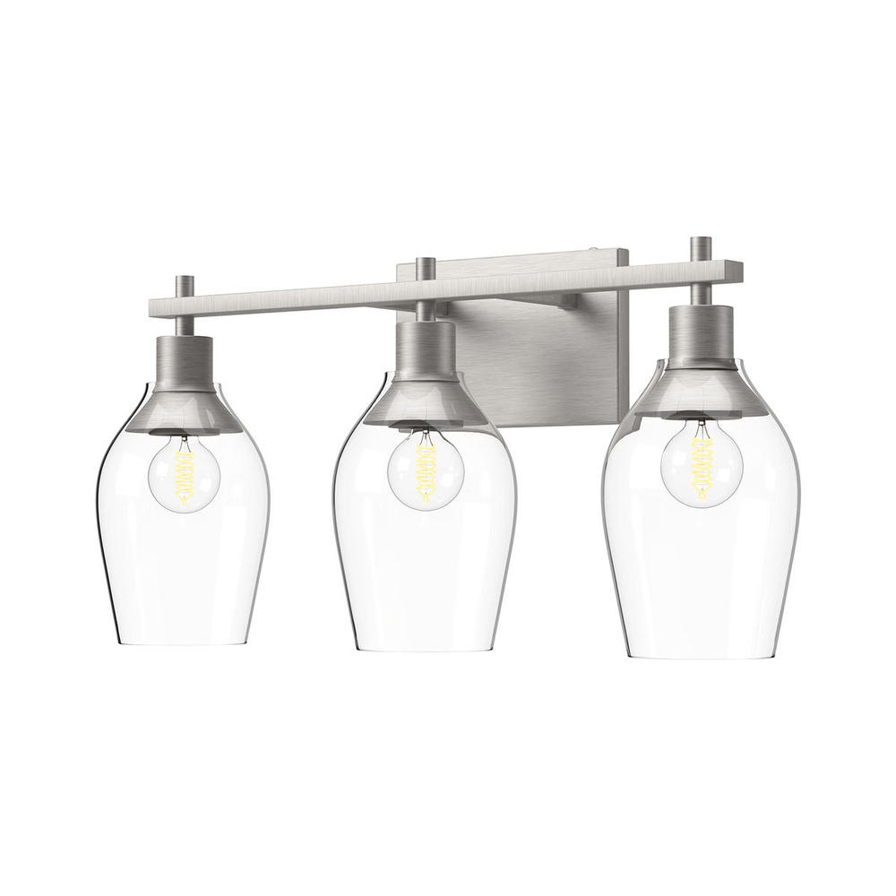 Kingsley 22-in Brushed Nickel/Clear Glass 3 Lights Vanity