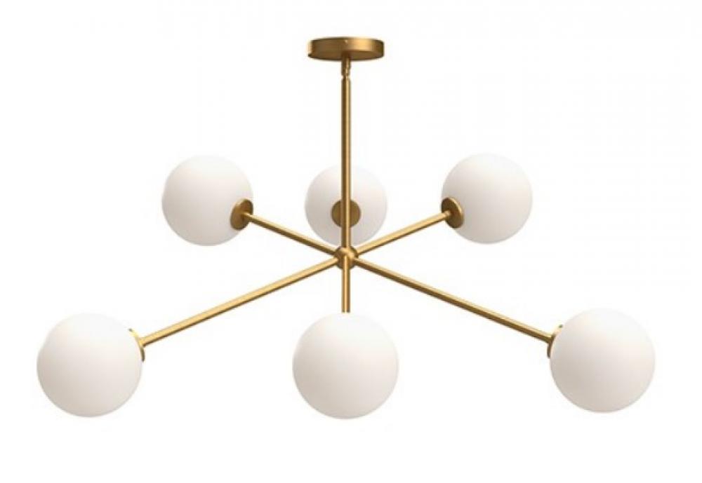 Cassia 40-in Aged Gold/Opal Matte Glass 6 Lights Chandeliers