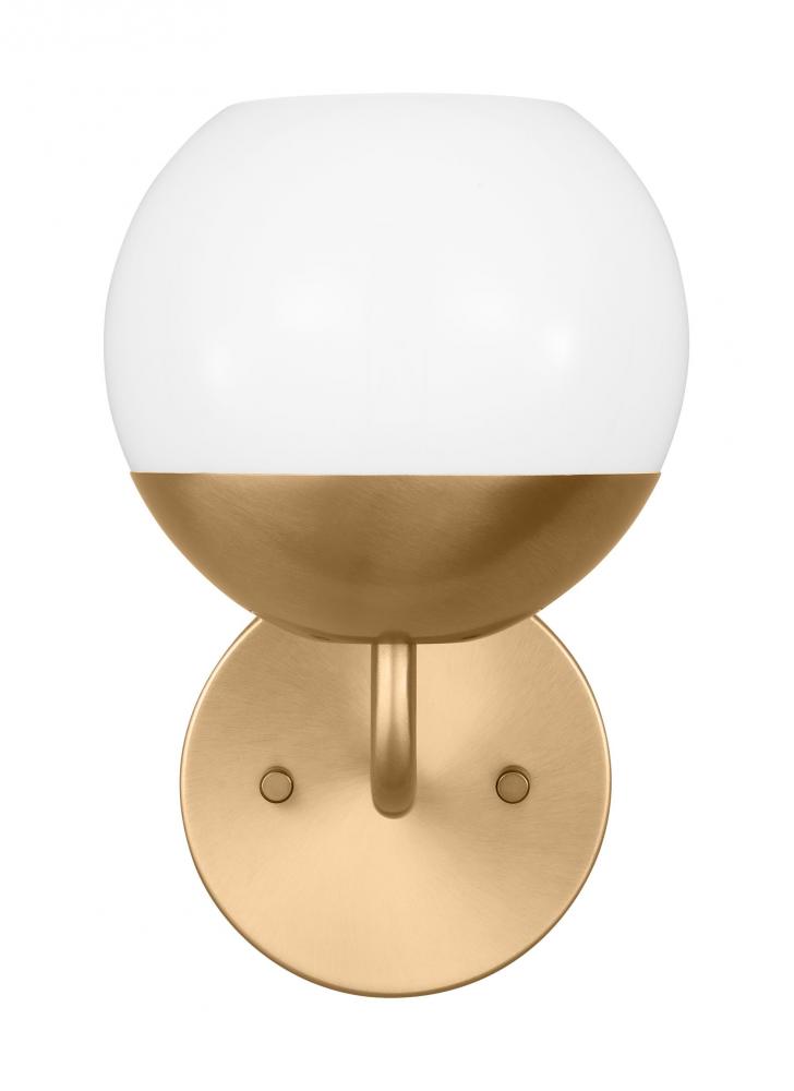 Alvin modern LED 1-light indoor dimmable bath wall sconce in satin brass gold finish with white milk