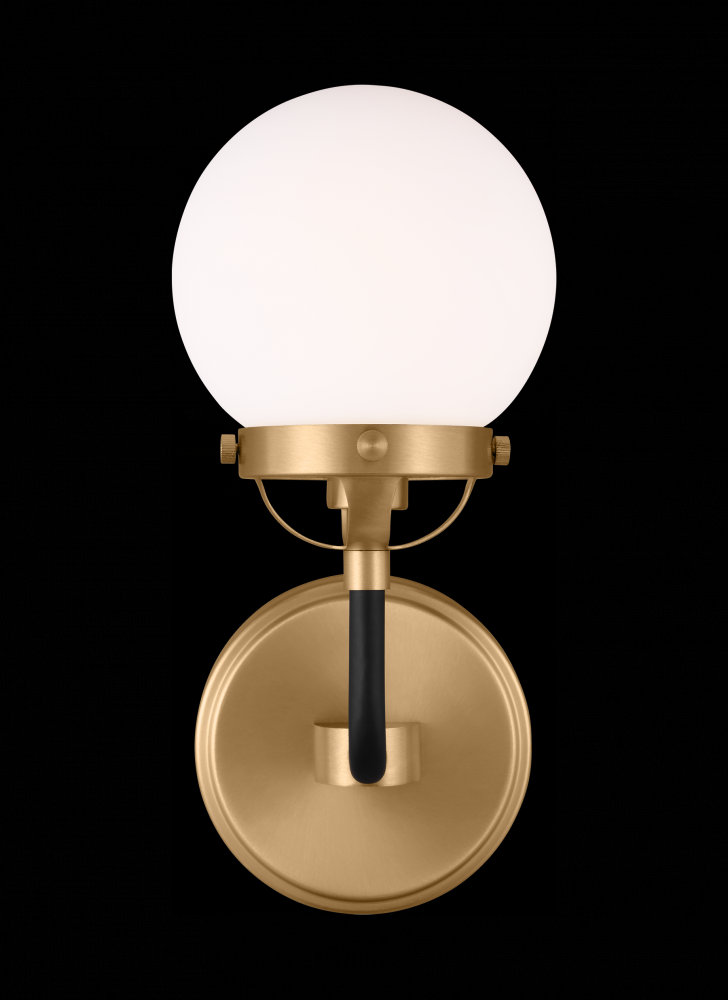 Cafe mid-century modern 1-light indoor dimmable bath vanity wall sconce in satin brass gold finish w