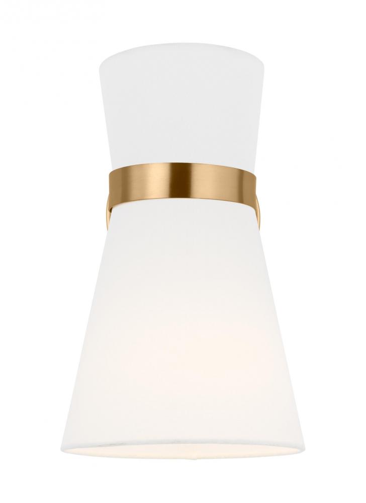 Clark modern 1-light indoor dimmable bath vanity wall sconce in satin brass gold finish with white l