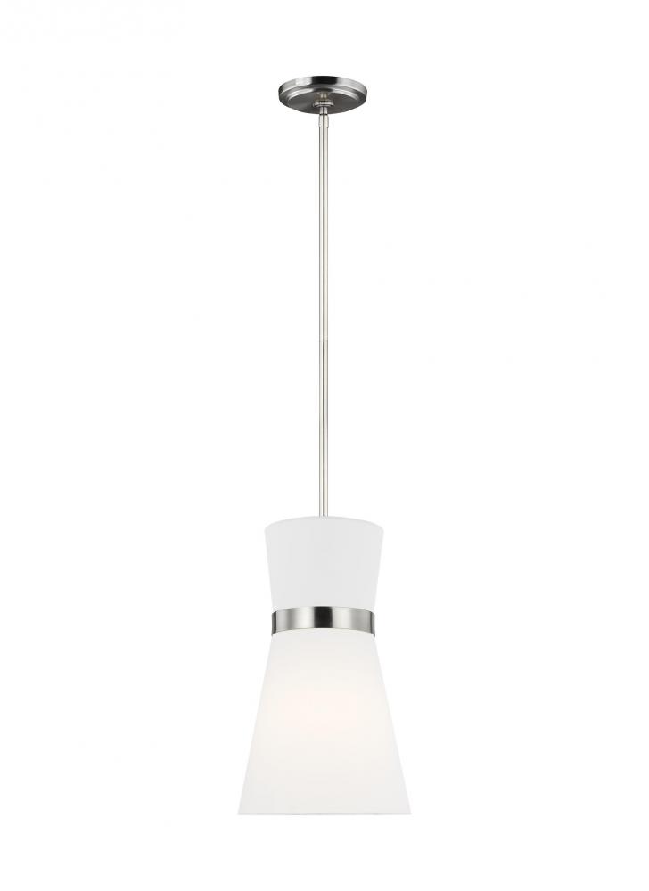 Clark modern 1-light indoor dimmable ceiling hanging single pendant light in brushed nickel silver f