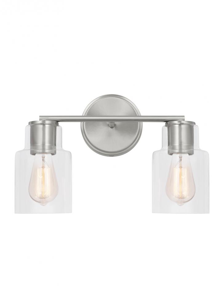 Sayward Transitional 2-Light Bath Vanity Wall Sconce in Brushed Steel Silver Finish