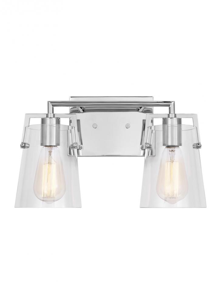 Crofton Modern 2-Light Bath Vanity Wall Sconce in Chrome Finish With Clear Glass Shades