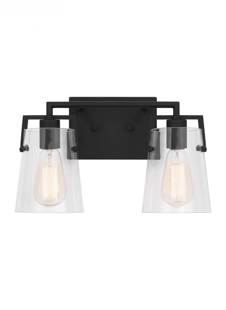 Crofton Modern 2-Light Bath Vanity Wall Sconce in Midnight Black Finish With Clear Glass Shades