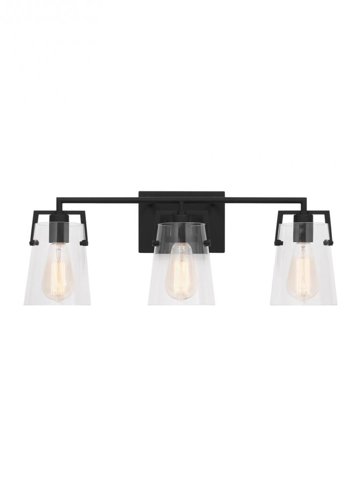 Crofton Modern 3-Light Bath Vanity Wall Sconce in Midnight Black Finish With Clear Glass Shades