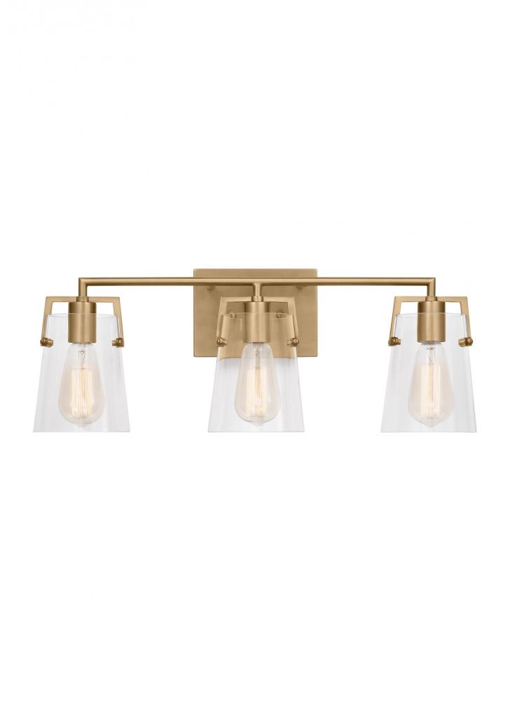 Crofton Modern 3-Light Bath Vanity Wall Sconce in Satin Brass Gold With Clear Glass Shades