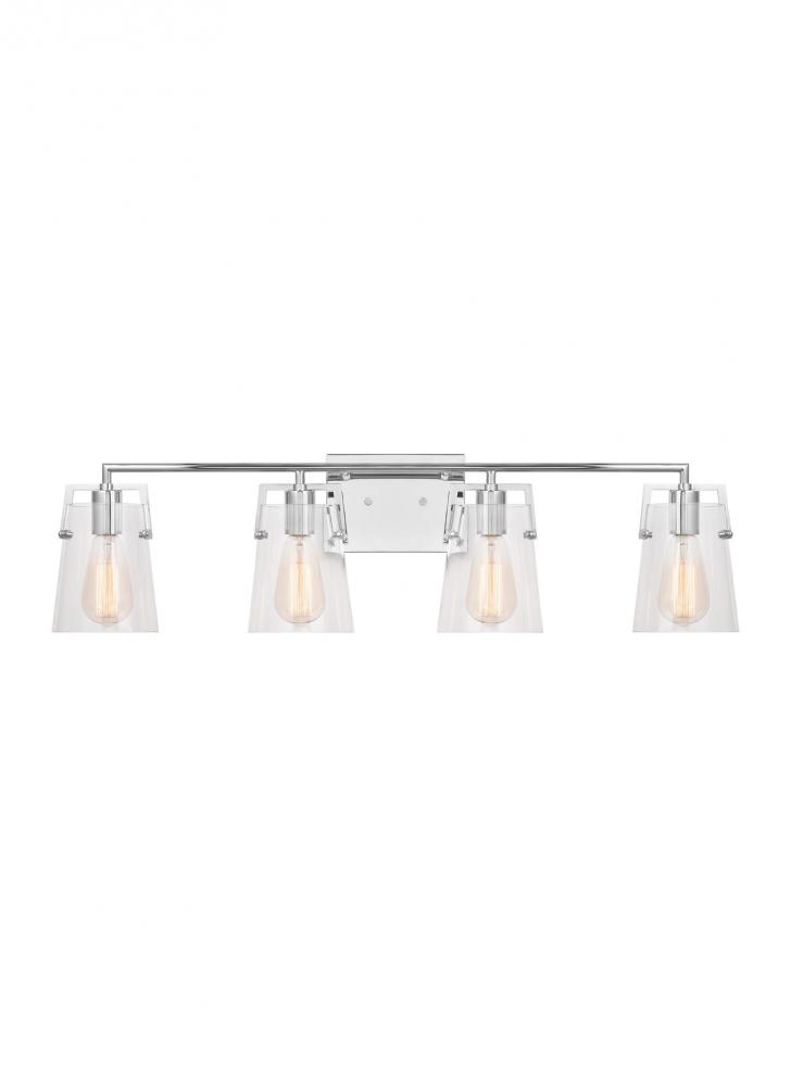 Crofton Modern 4-Light Bath Vanity Wall Sconce in Chrome Finish With Clear Glass Shades