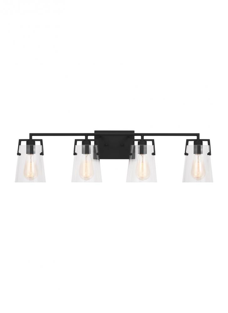 Crofton Modern 4-Light Bath Vanity Wall Sconce in Midnight Black Finish With Clear Glass Shades