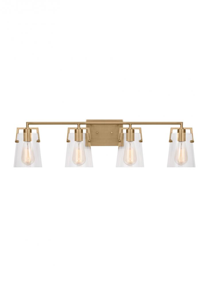 Crofton Modern 4-Light Bath Vanity Wall Sconce in Satin Brass Gold With Clear Glass Shades