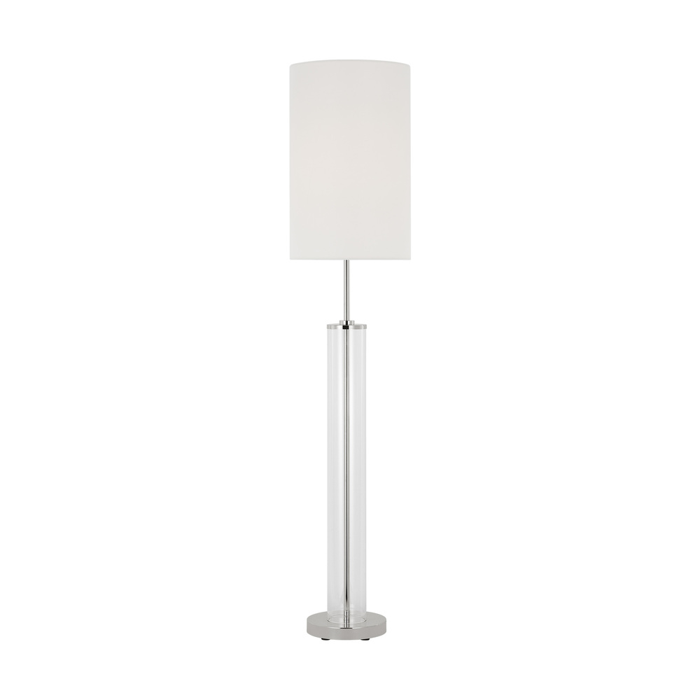 Leigh transitional 1-light LED medium floor lamp in polished nickel silver finish with white linen f