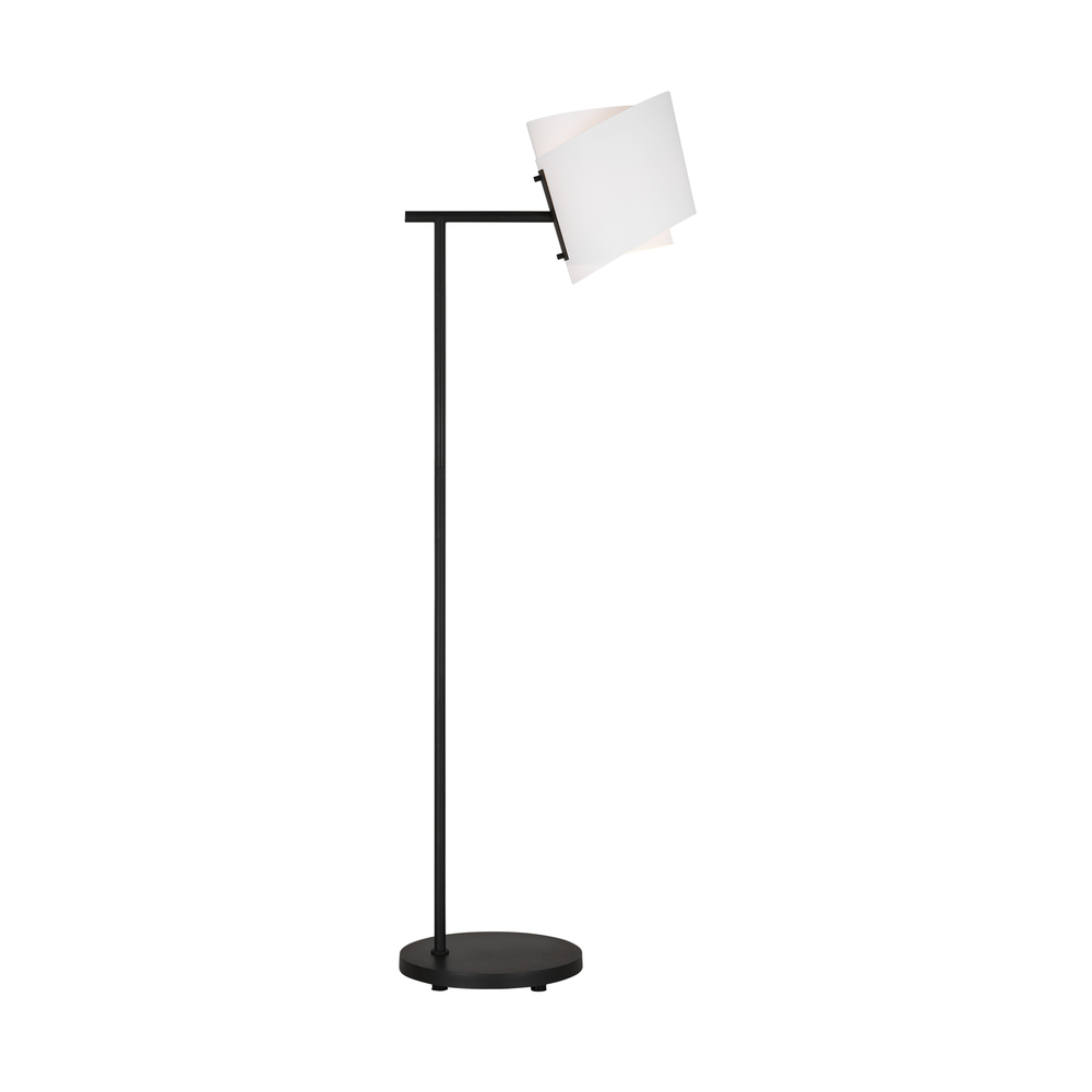 Paerero modern 1-light LED medium task floor lamp in aged iron grey finish with white paper shade