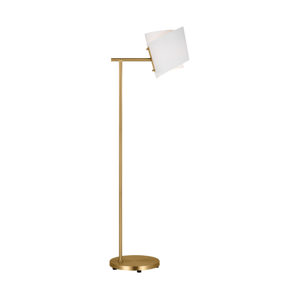 Paerero modern 1-light LED medium task floor lamp in burnished brass gold finish with white paper sh
