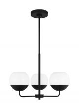 Visual Comfort & Co. Studio Collection 3168103-112 - Alvin modern 3-light indoor dimmable chandelier in midnight black finish with white milk glass globe