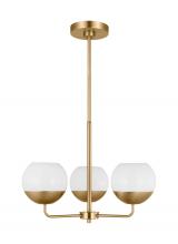 Visual Comfort & Co. Studio Collection 3168103-848 - Alvin modern 3-light indoor dimmable chandelier in satin brass gold finish with white milk glass glo